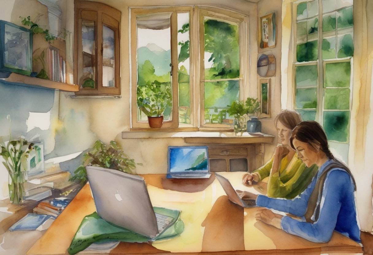 Watercolor painting based depiction of Microsoft released Windows 7, the successor to Windows Vista, aiming to remedy user criticisms and improve the operating system's speed and performance. (2009)