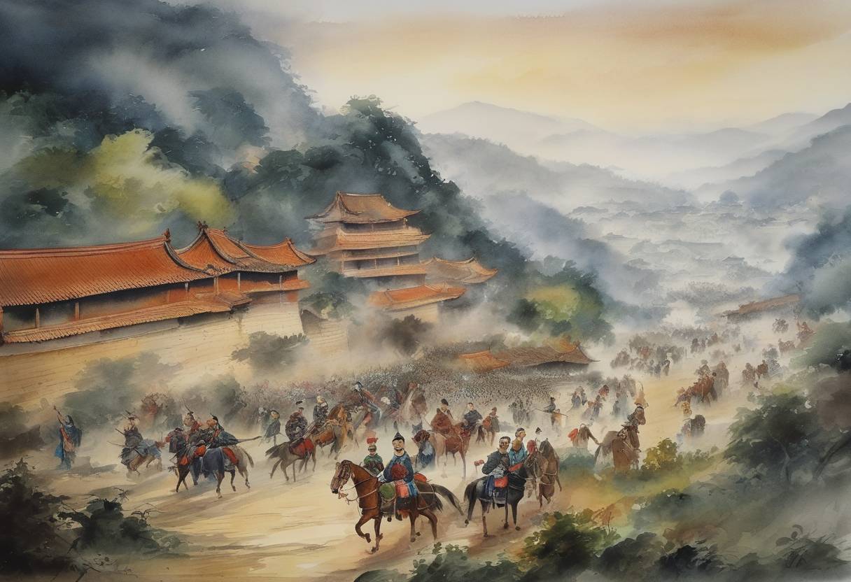 Watercolor painting based depiction of The An Lu-shan Rebellion in China sees the rebels capture Liyang, making it a key stronghold. (760)