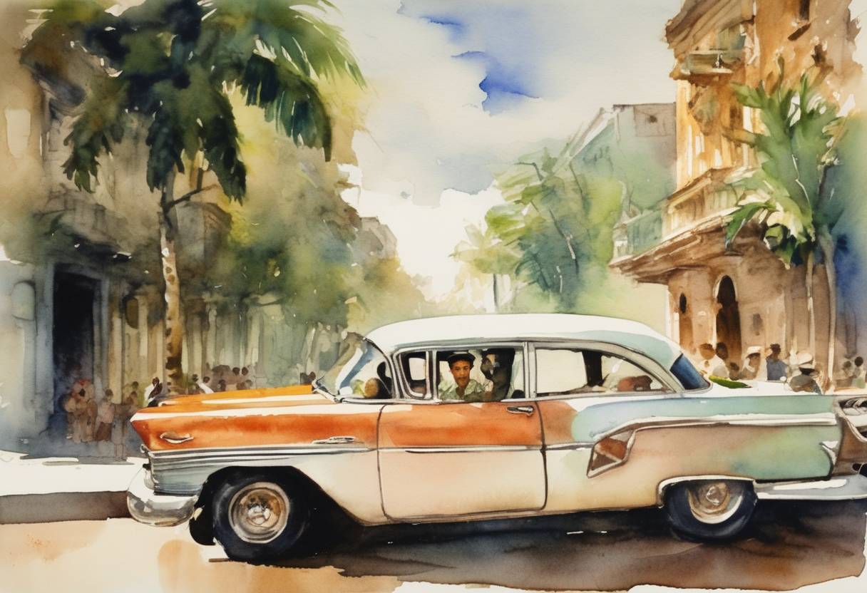 Watercolor painting based depiction of Fidel Castro declared Cuba as a socialist nation and formally abolished elections, marking a definitive shift in the Caribbean country’s political alignment and intensifying its isolation from the United States. (1961)