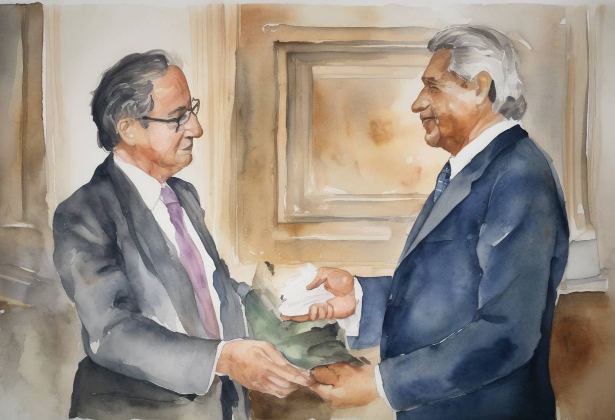 Watercolor painting based depiction of An agreement is reached on a two-year tariff moratorium for developing countries in the Uruguay Round negotiations. (1990)