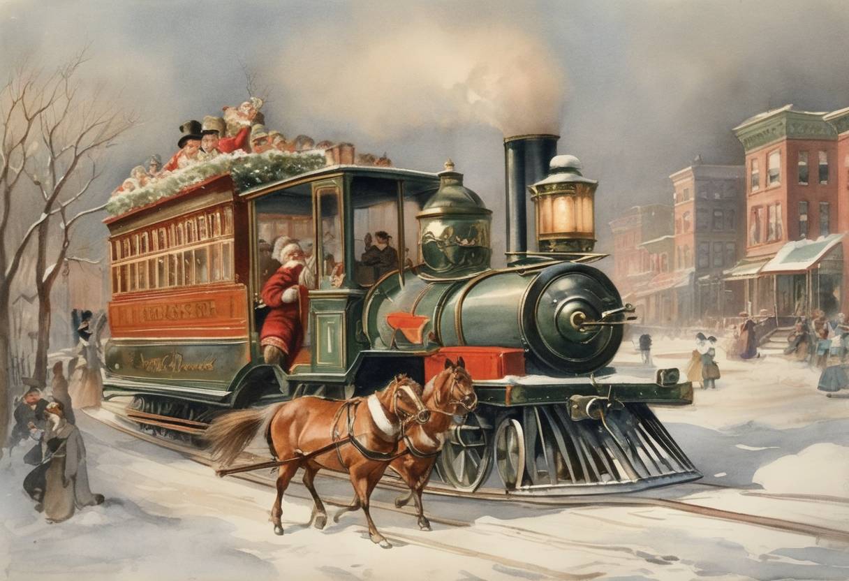 Watercolor painting based depiction of The New York Sun published its famous editorial, 'Yes, Virginia, there is a Santa Claus.' (1897)