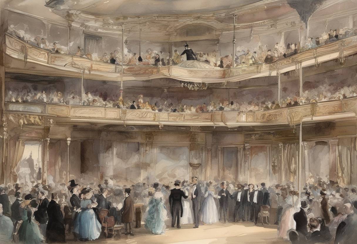 Watercolor painting based depiction of Oscar Wilde's play 'The Importance of Being Earnest' was first performed at the St James's Theatre in London. (1895)