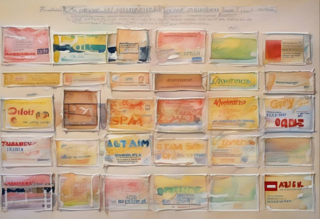 Watercolor painting based depiction of The first unsolicited bulk commercial email (later known as spam) was sent by Gary Thuerk to 393 recipients on ARPANET. (1978)