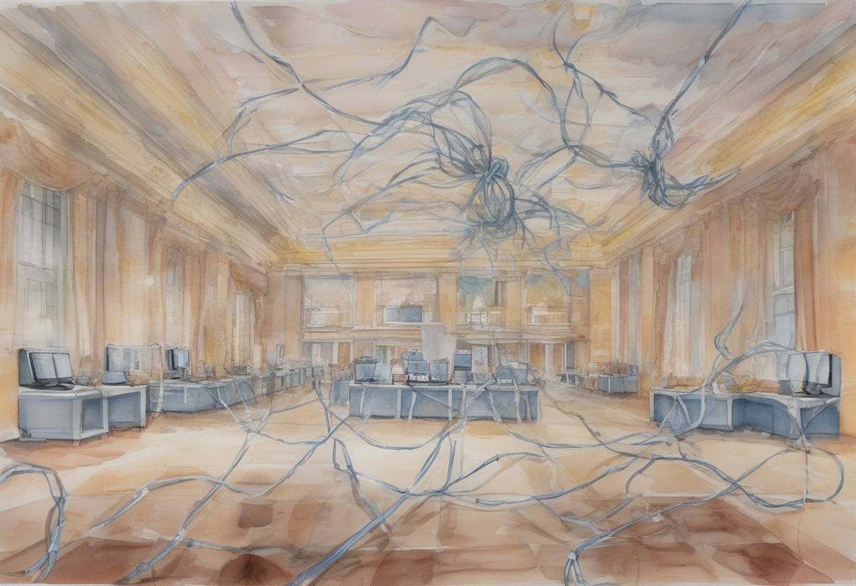 Watercolor painting based depiction of WikiLeaks releases more than 250,000 American diplomatic cables, known as Cablegate, which reveal confidential communications between the U.S. State Department and its embassies around the world. (2010)