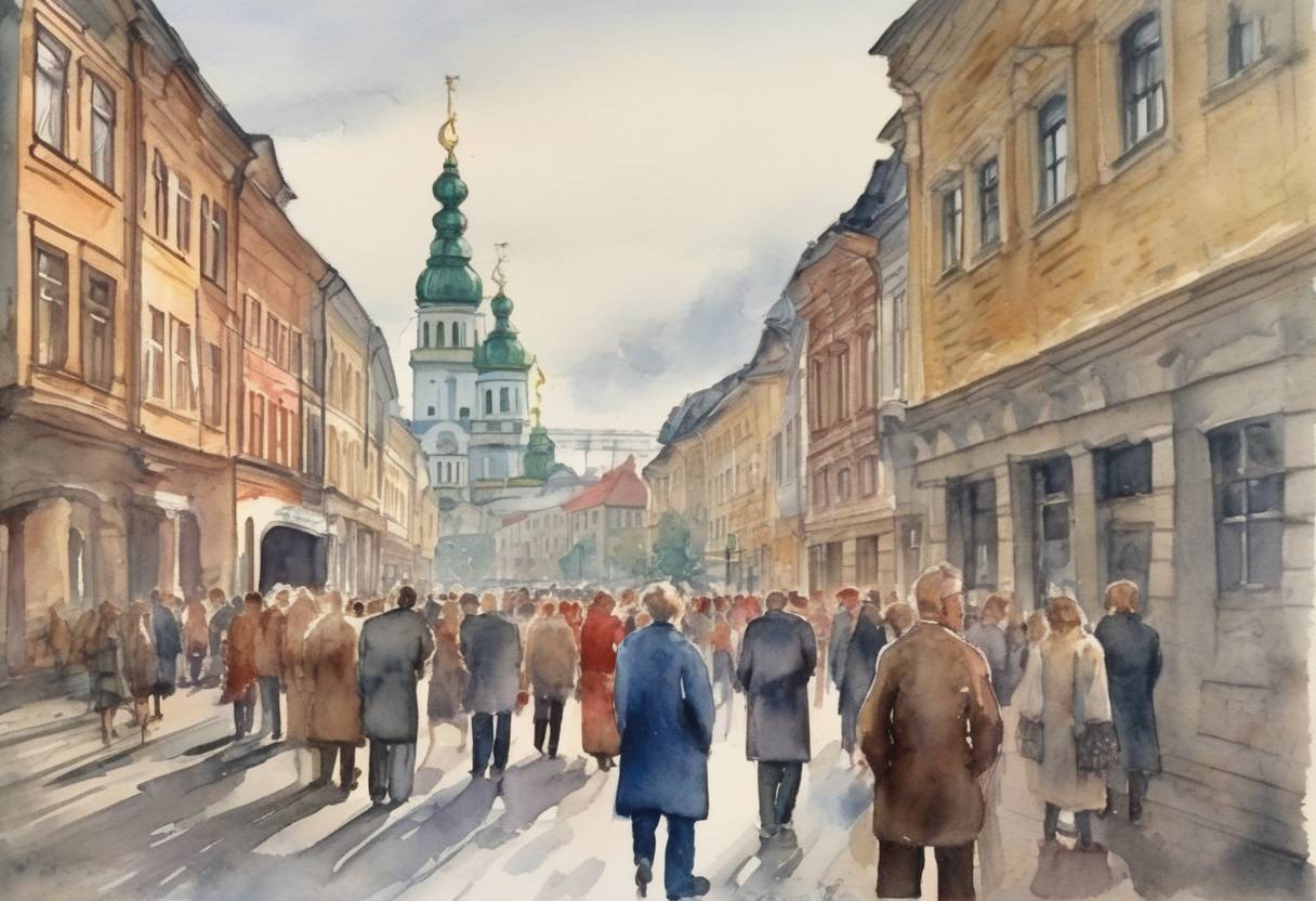 Watercolor painting based depiction of Lithuania declared independence from the Soviet Union, becoming the first Soviet republic to do so. (1990)