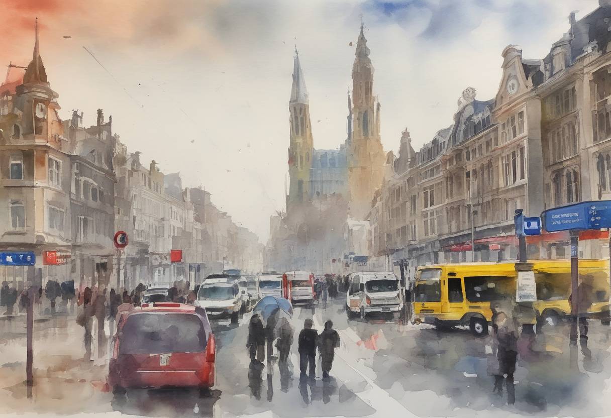 Watercolor painting based depiction of Coordinated terrorist attacks occurred in Brussels, Belgium, at the Brussels Airport in Zaventem and the Maalbeek metro station in central Brussels. The attacks were carried out by the Islamic State and resulted in 32 civilian deaths and over 300 injuries. (2016)