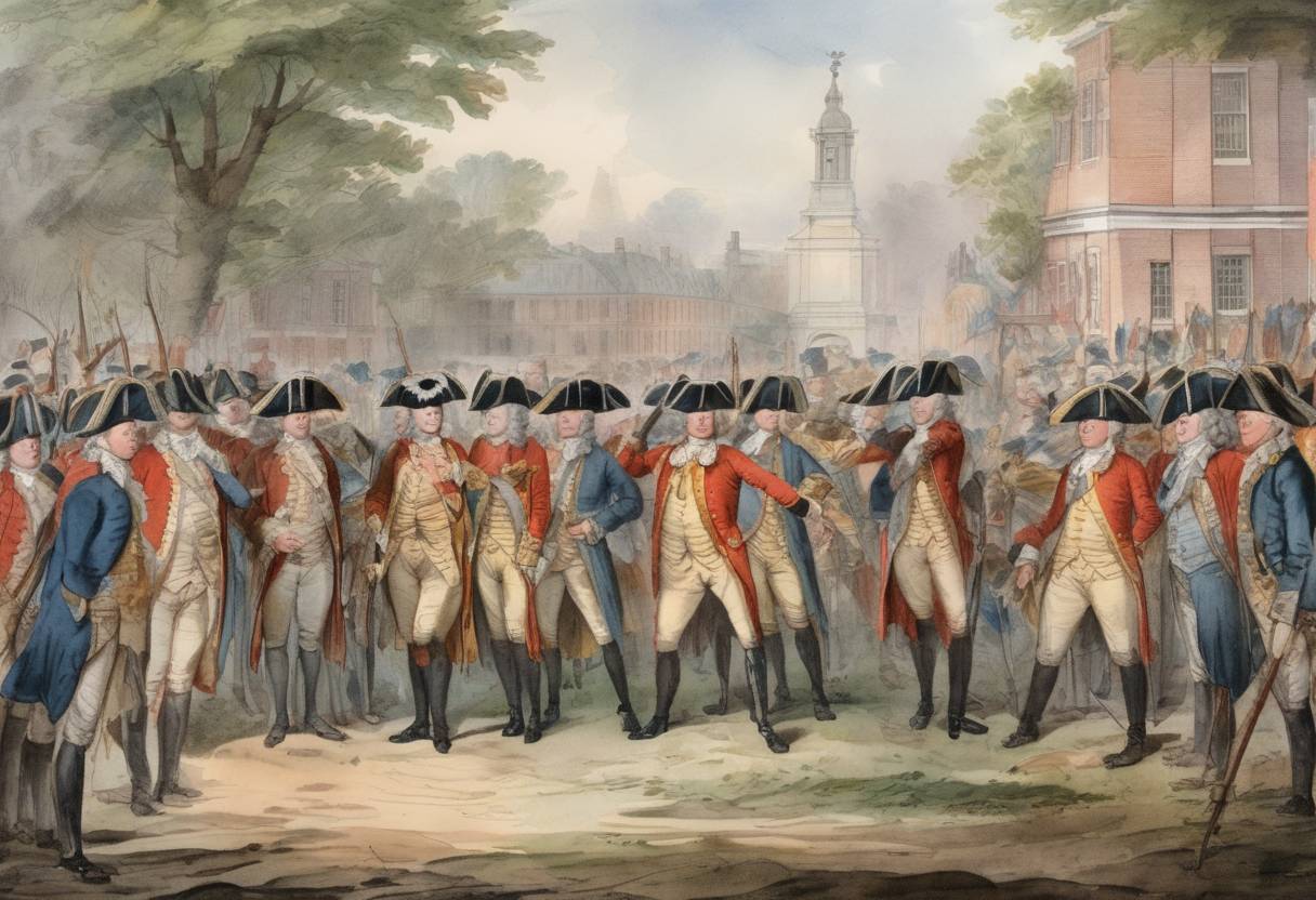 Watercolor painting based depiction of King George III declared the American colonies to be in open rebellion. (1775)