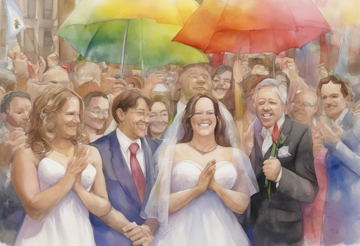 Watercolor painting based depiction of Canada becomes the fourth country in the world to legalize same-sex marriage nationwide after the Civil Marriage Act receives royal assent. (2005)
