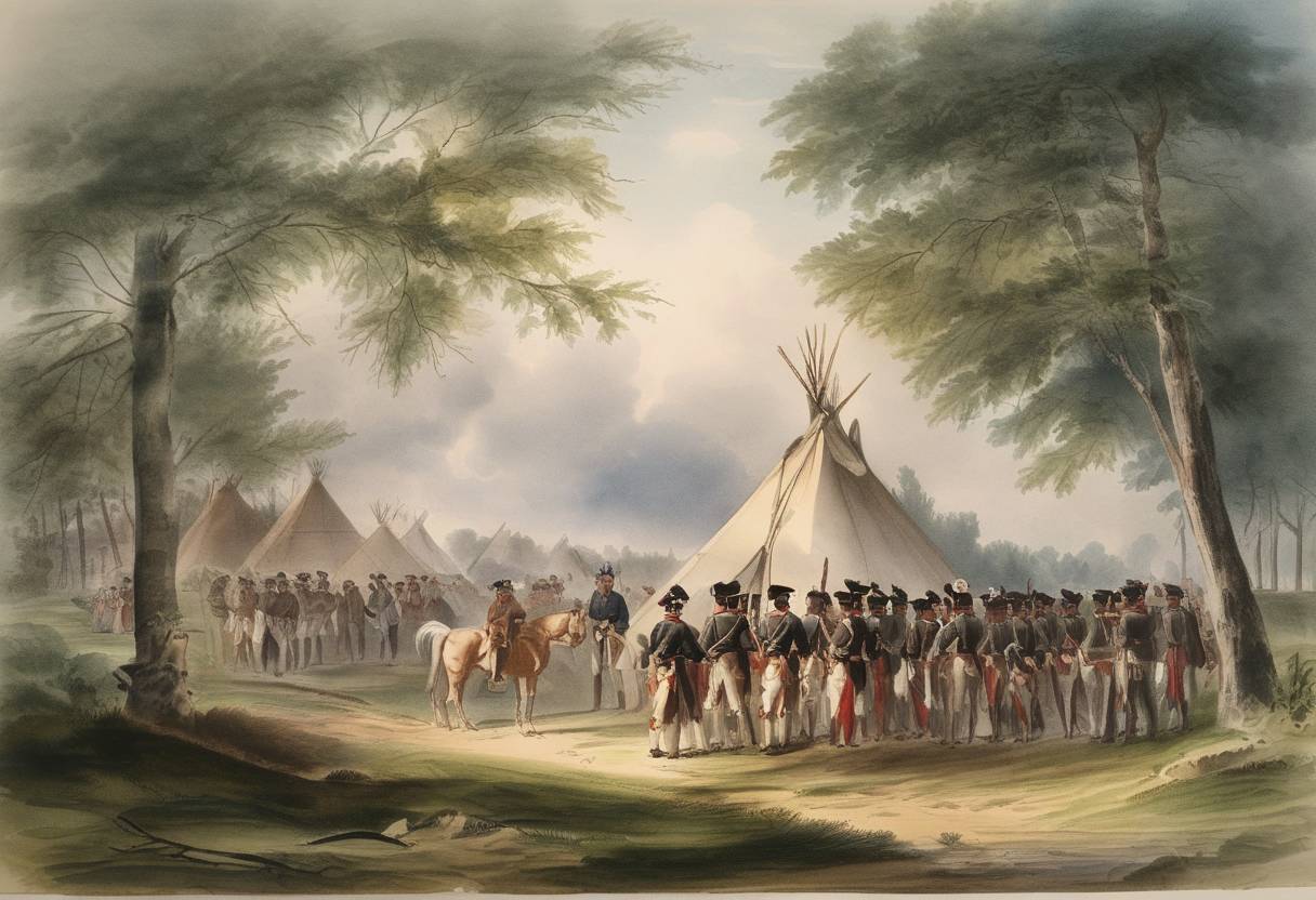 Watercolor painting based depiction of The United States War Department creates the Bureau of Indian Affairs. (1824)