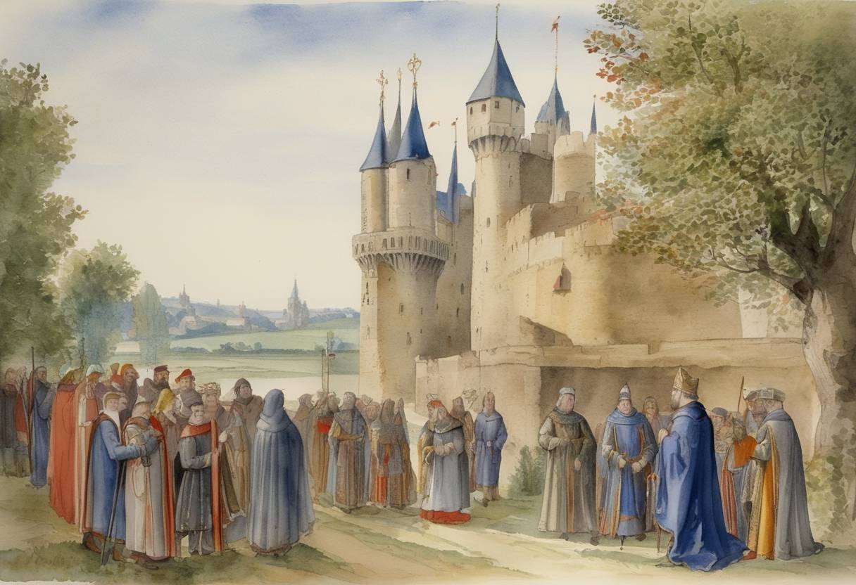 Watercolor painting based depiction of John II of France, also known as John the Good, was born. He would later become the King of France from 1350 to 1364, and his reign is noted for its fateful involvement in the Hundred Years' War. (1316)