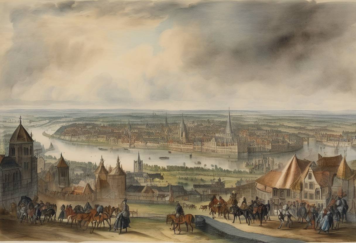 Watercolor painting based depiction of Maurice of Nassau captures the city of Breda from the Spanish in the Eighty Years' War. (1590)