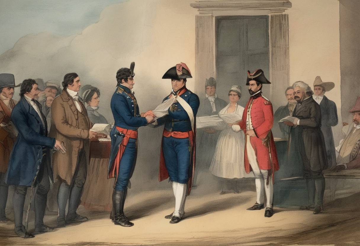 Watercolor painting based depiction of The Argentine Declaration of Independence was proclaimed by the Congress of Tucumán. (1810)