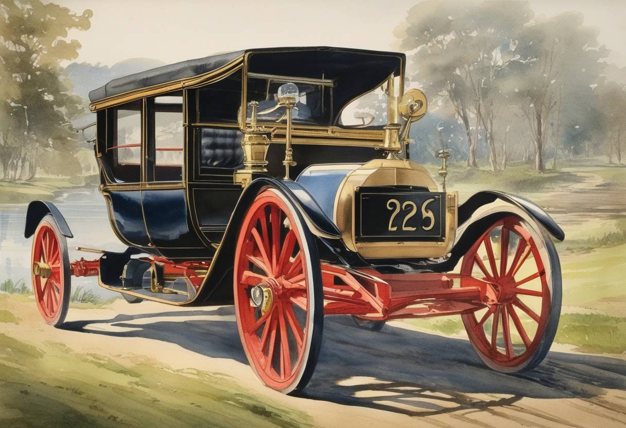 Watercolor painting based depiction of Samuel Morey patented an internal combustion engine, marking a significant milestone in automobile technology. (1826)