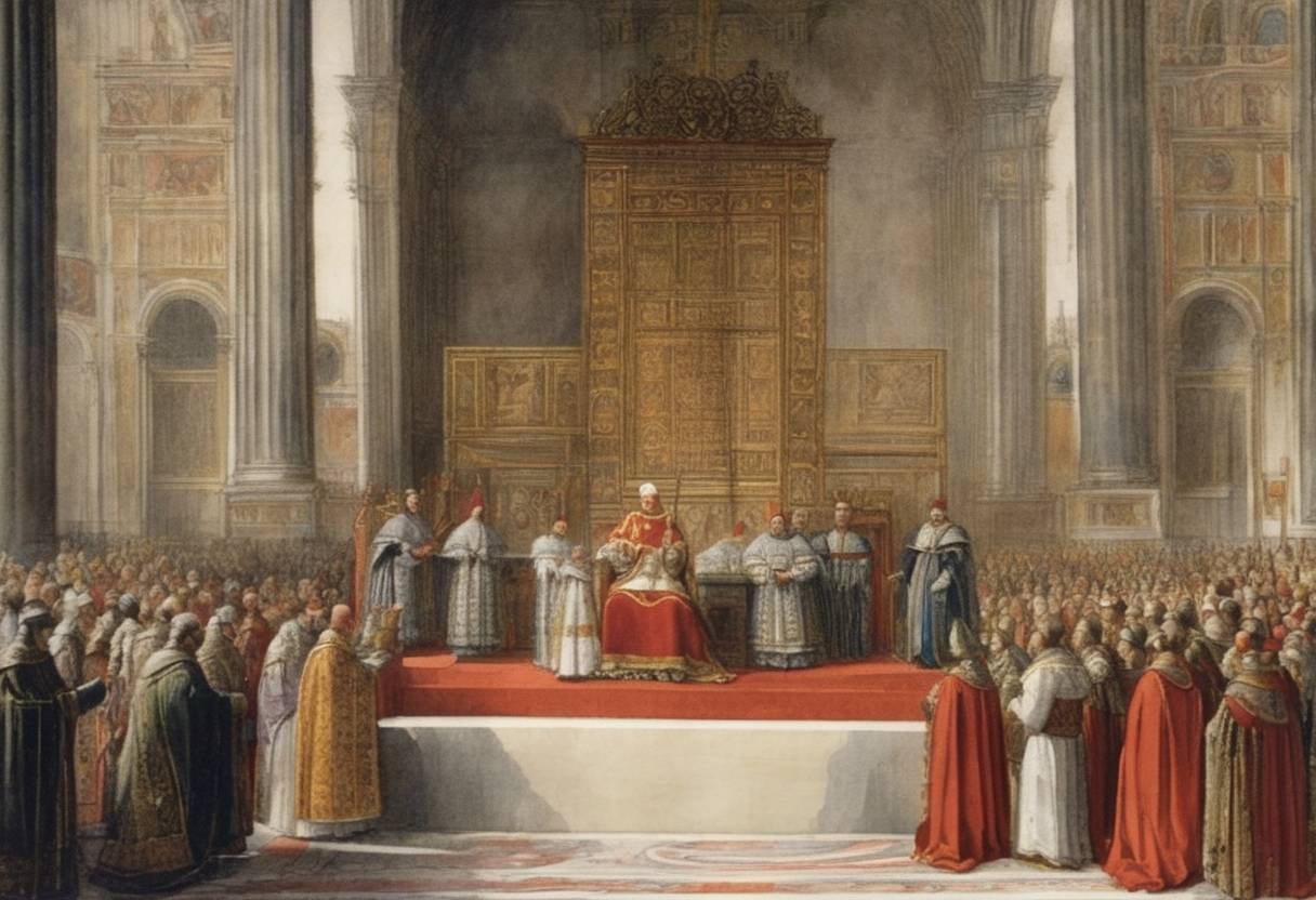 Watercolor painting based depiction of Rodrigo Borgia is elected as Pope Alexander VI. (1492)