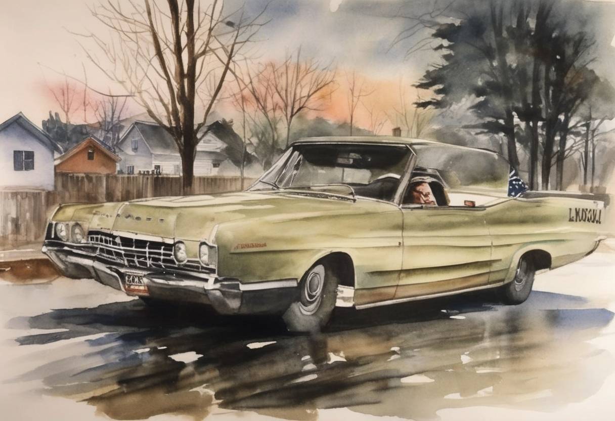 Watercolor painting based depiction of The American Nazi Party founder George Lincoln Rockwell was assassinated by a former member, John Patler, in Arlington, Virginia. (1967)