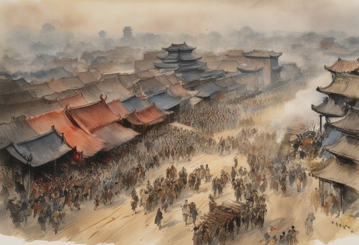 Watercolor painting based depiction of The Nanchang Uprising was initiated, marking the beginning of the Chinese Civil War. (1927)