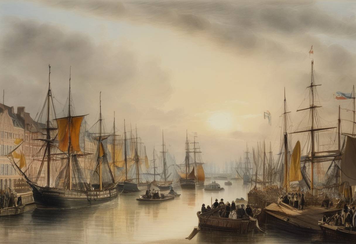 Watercolor painting based depiction of The Danish Monarchy declared the Constitution of Denmark, adopting parliamentary democracy while maintaining the monarchy. (1864)