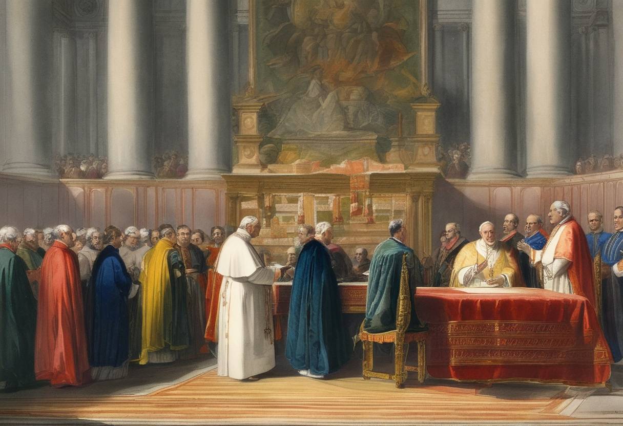Watercolor painting based depiction of Papal conclave elects Francesco Saverio Castiglioni as Pope Pius VIII. (1829)