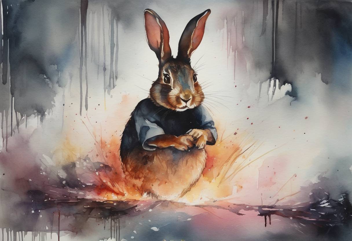 Watercolor painting based depiction of A large ransomware attack called 'Bad Rabbit' was reported, affecting organizations in several countries including Russia and Ukraine. It was another significant cyber-attack following previous attacks like WannaCry and Petya. (2017)