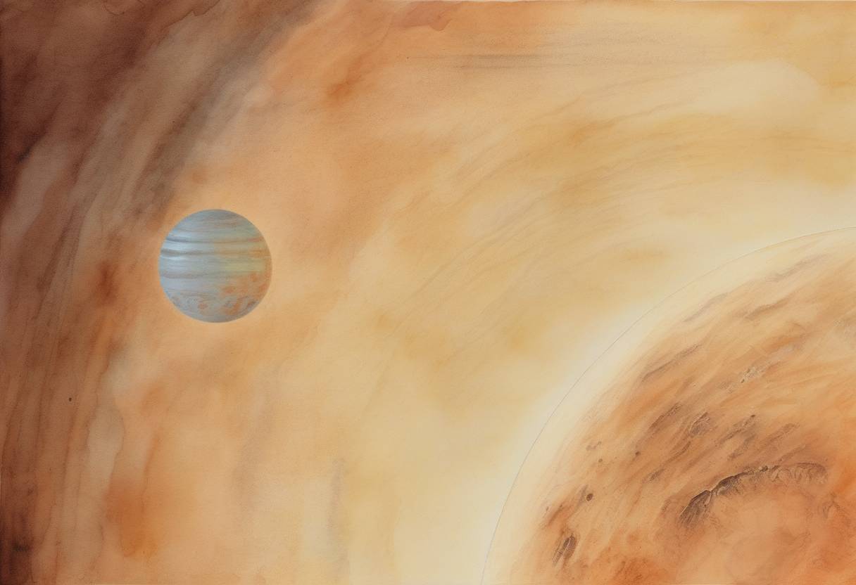 Watercolor painting based depiction of Mars made its closest approach to Earth in nearly 60,000 years, coming within 34.6 million miles (55.7 million kilometers). (2003)