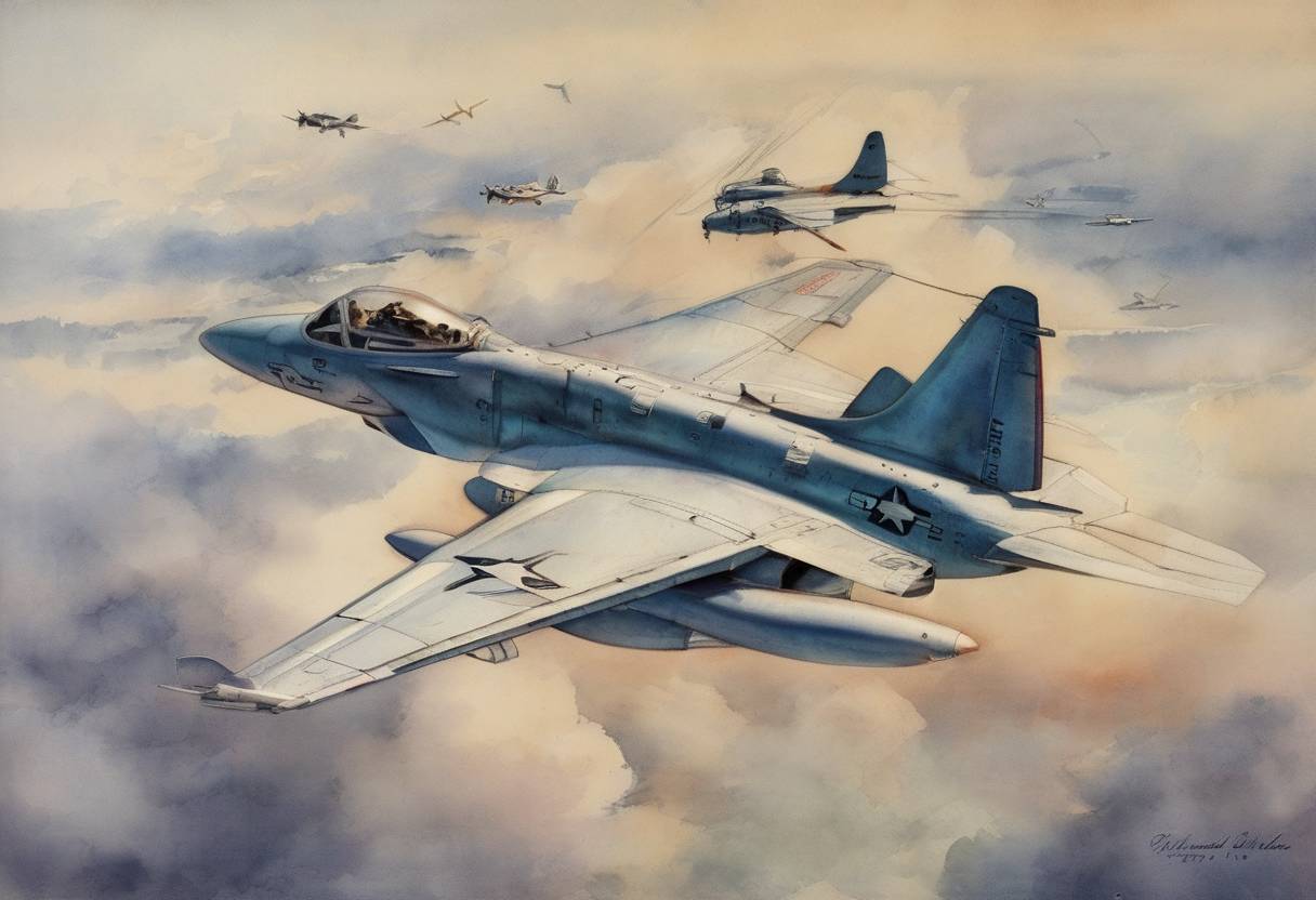 Watercolor painting based depiction of The U.S. Air Force was established as a separate branch of the U.S. Armed Forces. (1947)