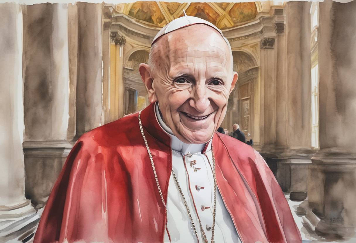 Watercolor painting based depiction of The Vatican announced that it had defrocked former Cardinal Theodore McCarrick after finding him guilty of sexual abuse. (2019)