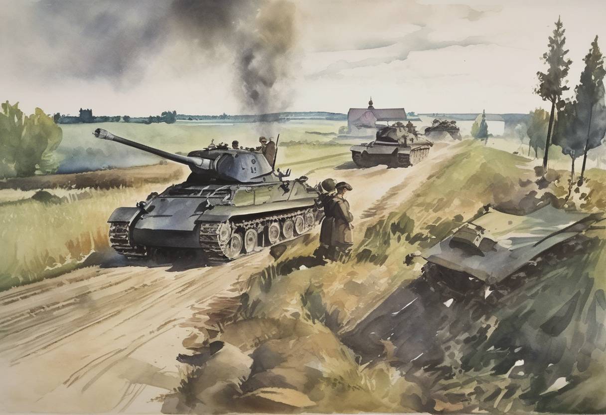 Watercolor painting based depiction of The Soviet Union invaded Poland from the east during World War II, following the Molotov-Ribbentrop Pact with Nazi Germany. (1939)