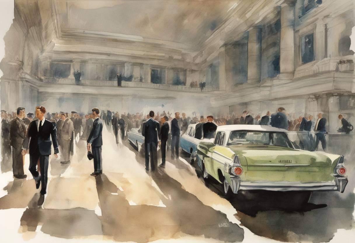 Watercolor painting based depiction of The Warren Commission releases its report concluding that Lee Harvey Oswald acted alone in the assassination of President John F. Kennedy. (1964)