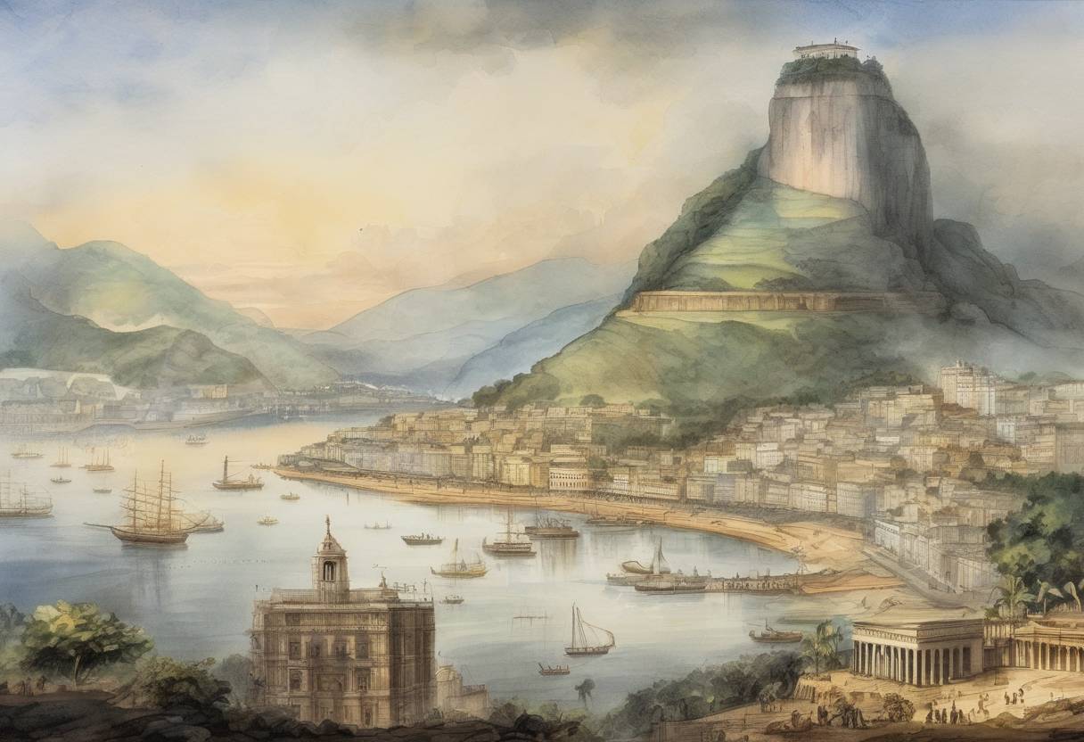Watercolor painting based depiction of Brazil was formally declared independent from Portugal, with Dom Pedro I becoming the first Emperor of Brazil. (1822)