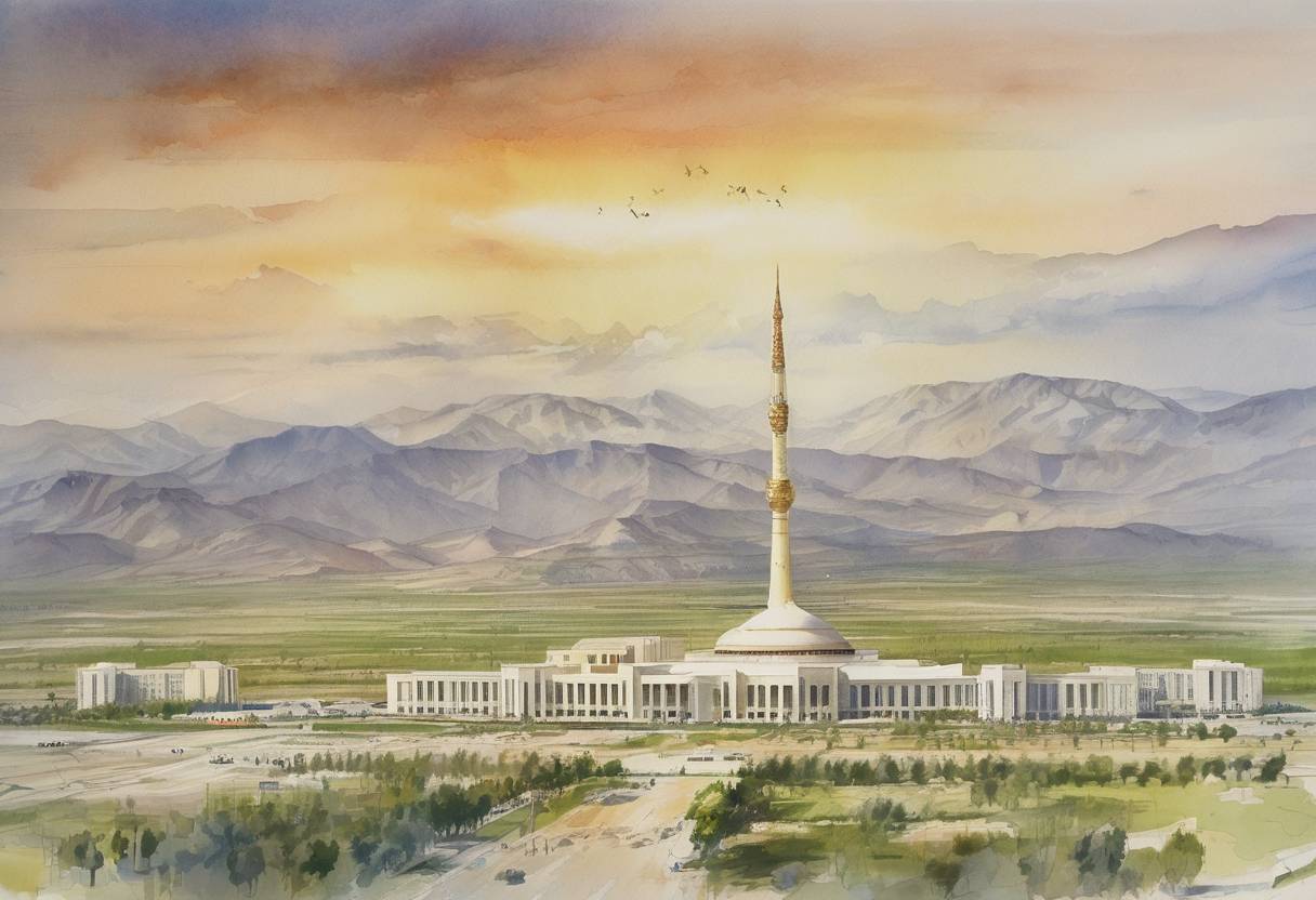 Watercolor painting based depiction of Turkmenistan declared its independence from the Soviet Union. (1991)