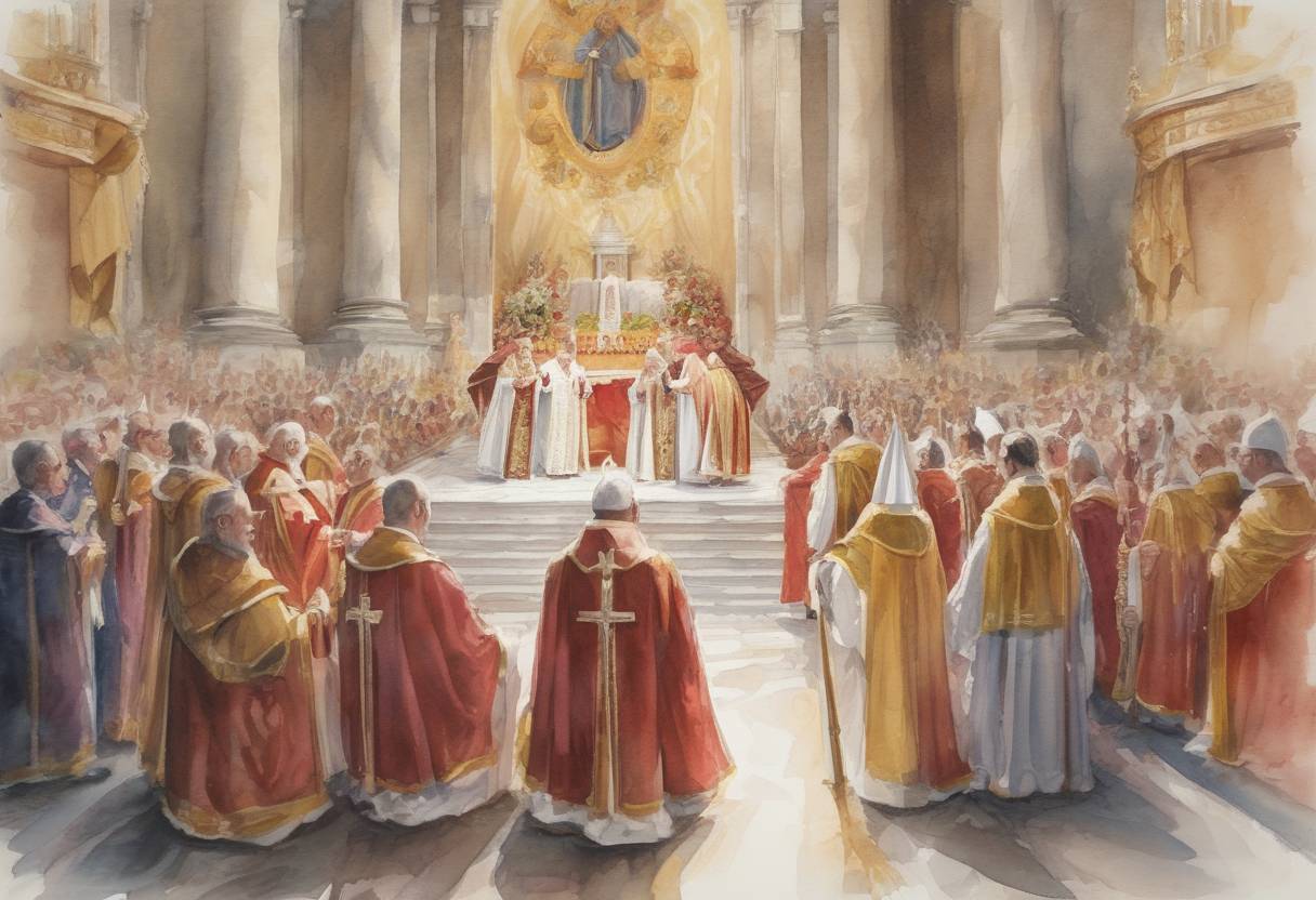 Watercolor painting based depiction of Pope Leo III is elected as the 96th pope of the Catholic Church. (795)