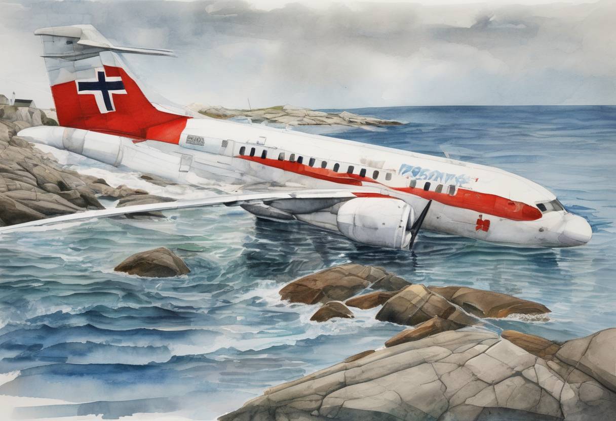 Watercolor painting based depiction of Swissair Flight 111 crashed into the Atlantic Ocean near Nova Scotia, killing all 229 people on board. (1998)