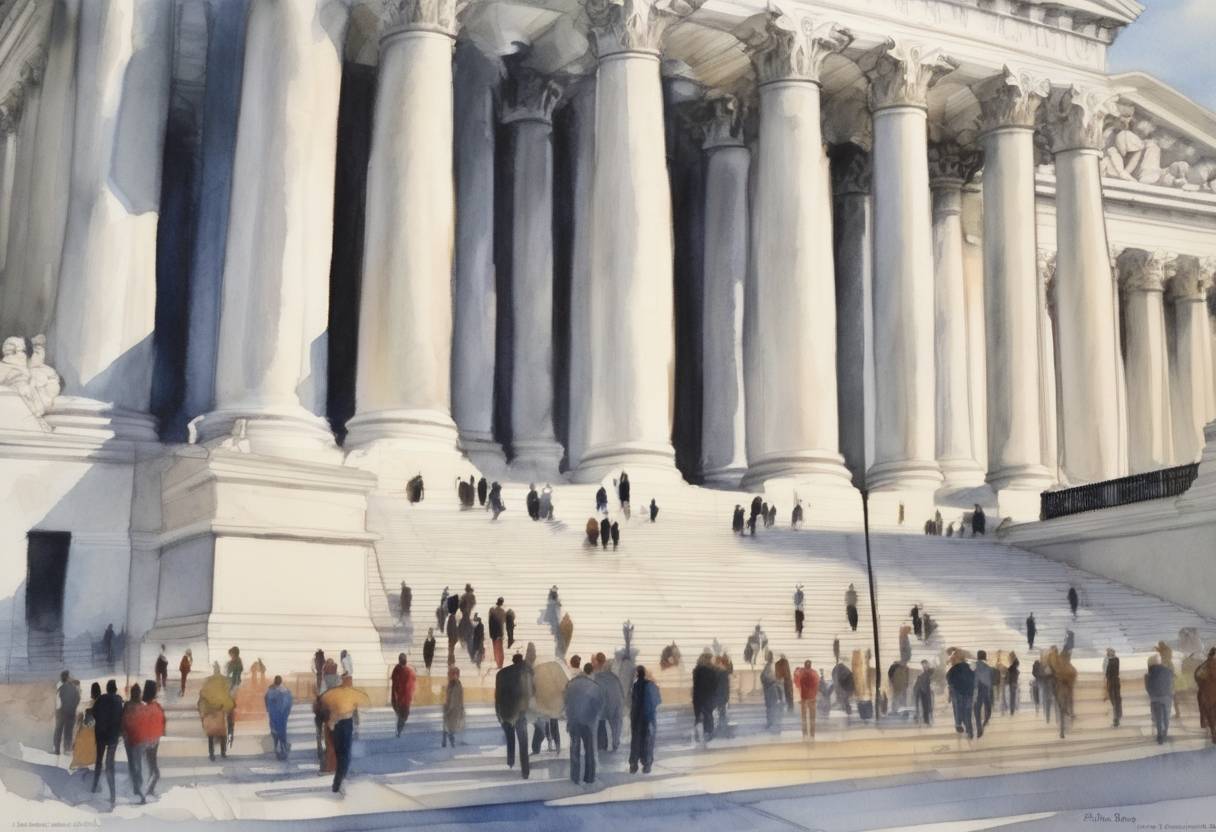 Watercolor painting based depiction of The U.S. Supreme Court issued its decision in Shelby County v. Holder, striking down a key provision of the Voting Rights Act of 1965, which had required certain jurisdictions to obtain federal approval before making changes to their voting laws or practices. (2013)