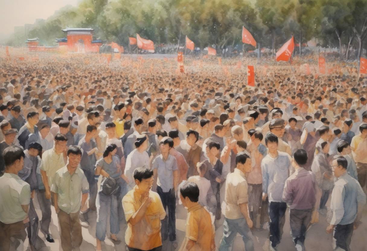 Watercolor painting based depiction of The Tiananmen Square protests of 1989 are commemorated by tens of thousands of people in Hong Kong, marking the 20th anniversary of the event. (2009)