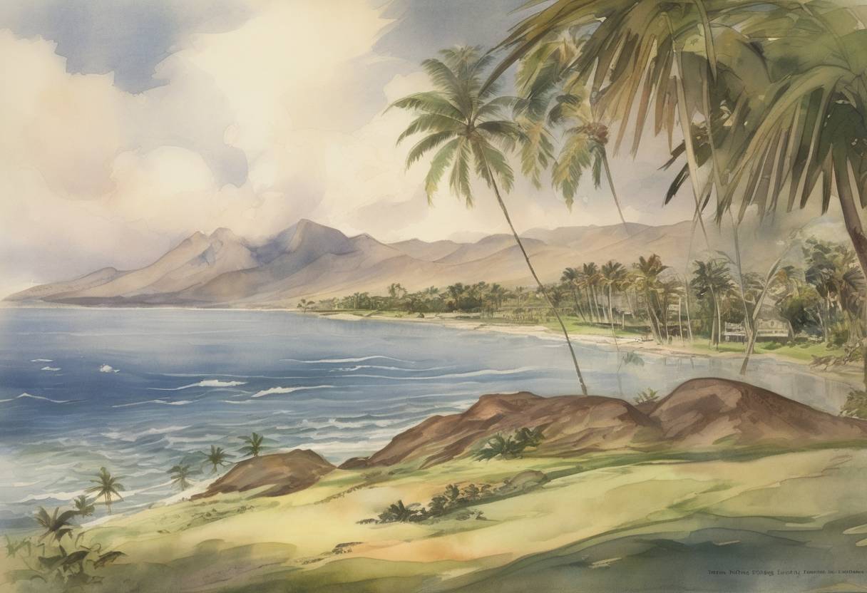 Watercolor painting based depiction of Hawaii becomes a United States territory. (1900)