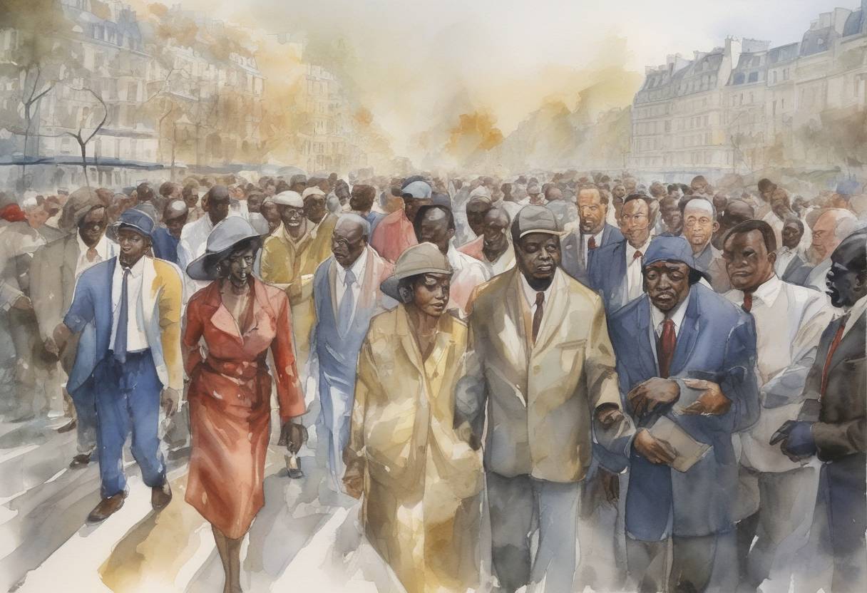 Watercolor painting based depiction of French Taubira law is enacted, recognizing the Atlantic slave trade and slavery as a crime against humanity. (2001)