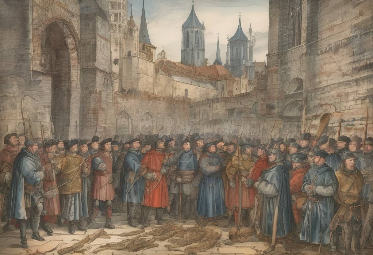 Watercolor painting based depiction of Martin Luther was declared an outlaw by the Edict of Worms, issued by Emperor Charles V. (1521)