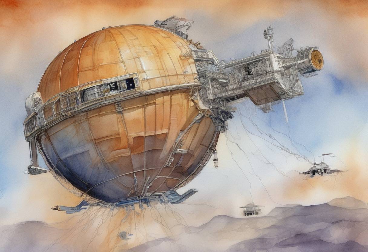 Watercolor painting based depiction of NASA's Phoenix spacecraft was launched on a mission to Mars to study the history of water and habitability potential in the Martian arctic's ice-rich soil. (2007)