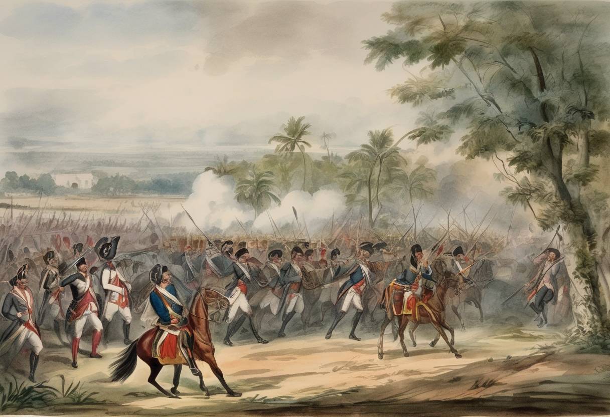 Watercolor painting based depiction of The Battle of Cuddalore took place between British and French forces in the context of the American Revolutionary War in Cuddalore, India, demonstrating the global scope of the conflict. (1784)