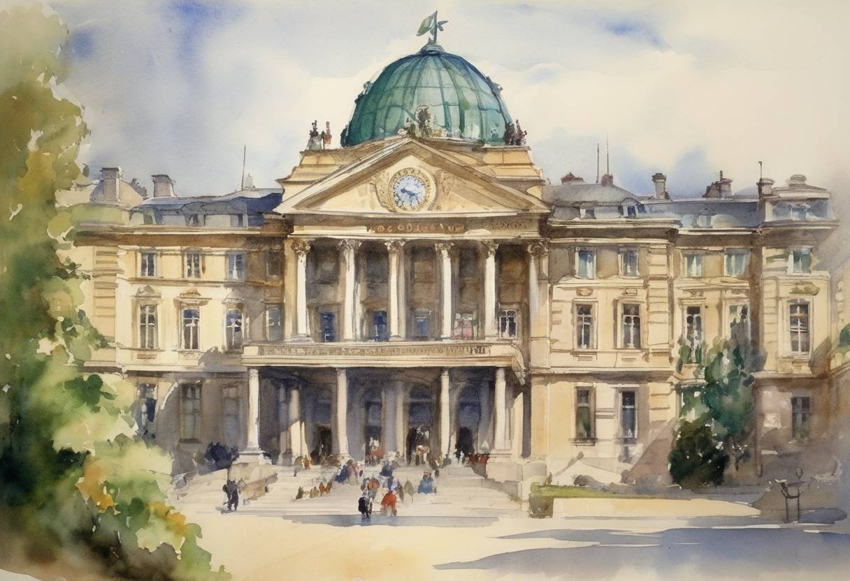 Watercolor painting based depiction of The League of Nations officially votes to admit Austria as a member. (1920)