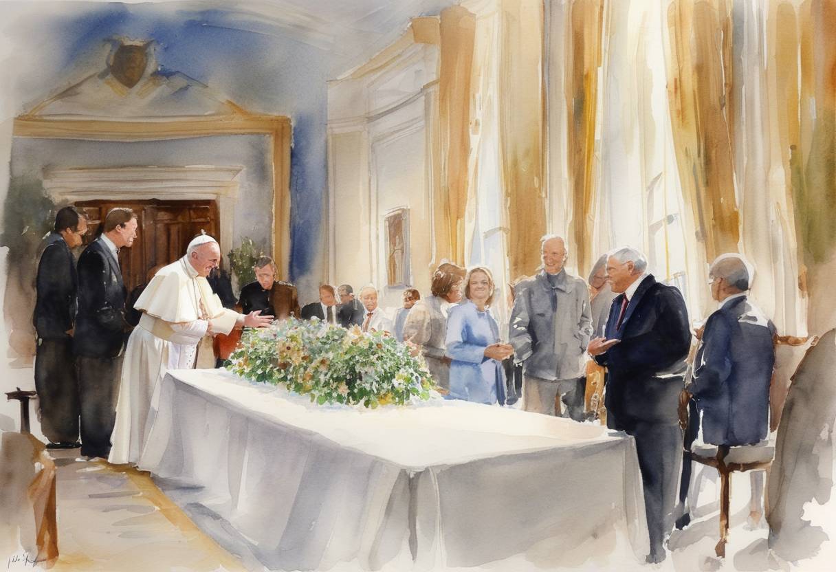 Watercolor painting based depiction of Pope John Paul II became the first pontiff to ever visit the White House when he was hosted by President Jimmy Carter. (1979)