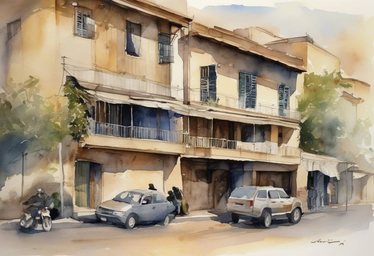 Watercolor painting based depiction of Israel's High Court of Justice orders an end to the sealing of Palestinian homes in the West Bank, challenging policies on property confiscation. (2008)