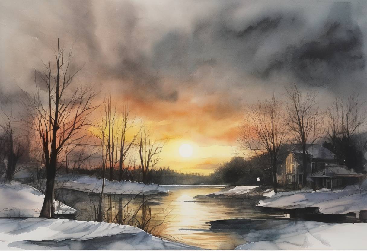 Watercolor painting based depiction of A major blackout affected parts of the northeastern and midwestern United States and Ontario, Canada, leaving an estimated 50 million people without power. (2003)