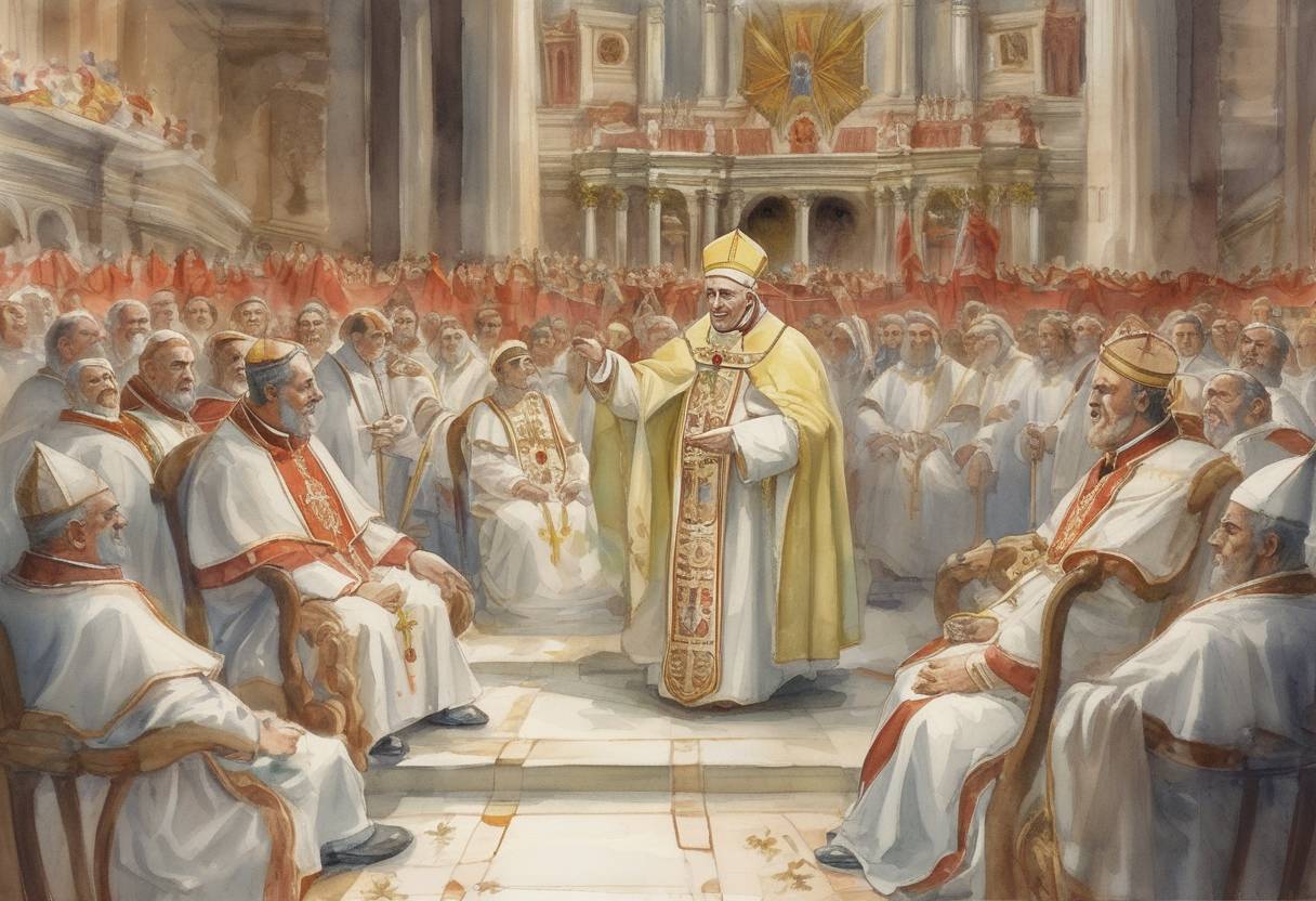 Watercolor painting based depiction of Pope Leo IV is elected as the 103rd pope of the Catholic Church, succeeding Pope Sergius II. (847)