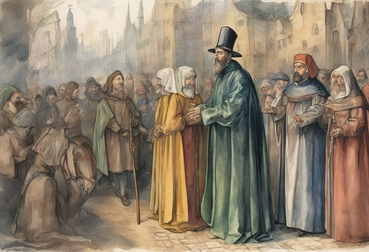 Watercolor painting based depiction of Jan Hus, a Czech theologian and reformer, was burned at the stake for heresy against the doctrines of the Catholic Church at the Council of Constance. (1415)