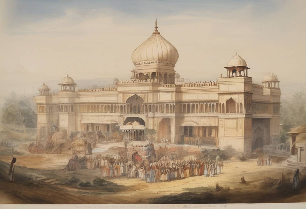 Watercolor painting based depiction of The United Kingdom formally annexes the Punjab region after the Second Anglo-Sikh War, marking the end of Sikh sovereignty and the expansion of British rule in India. (1849)