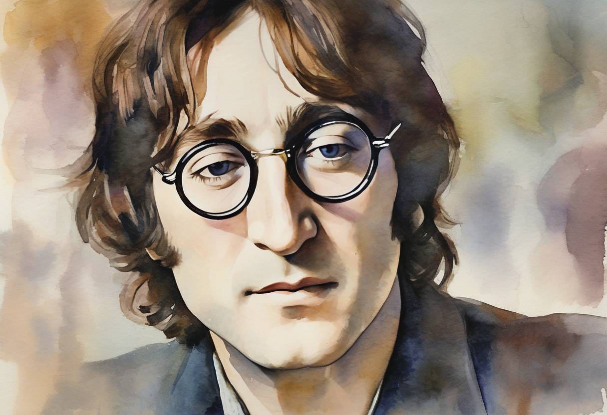 Watercolor painting based depiction of John Lennon, English musician and member of The Beatles, is born. (1940)