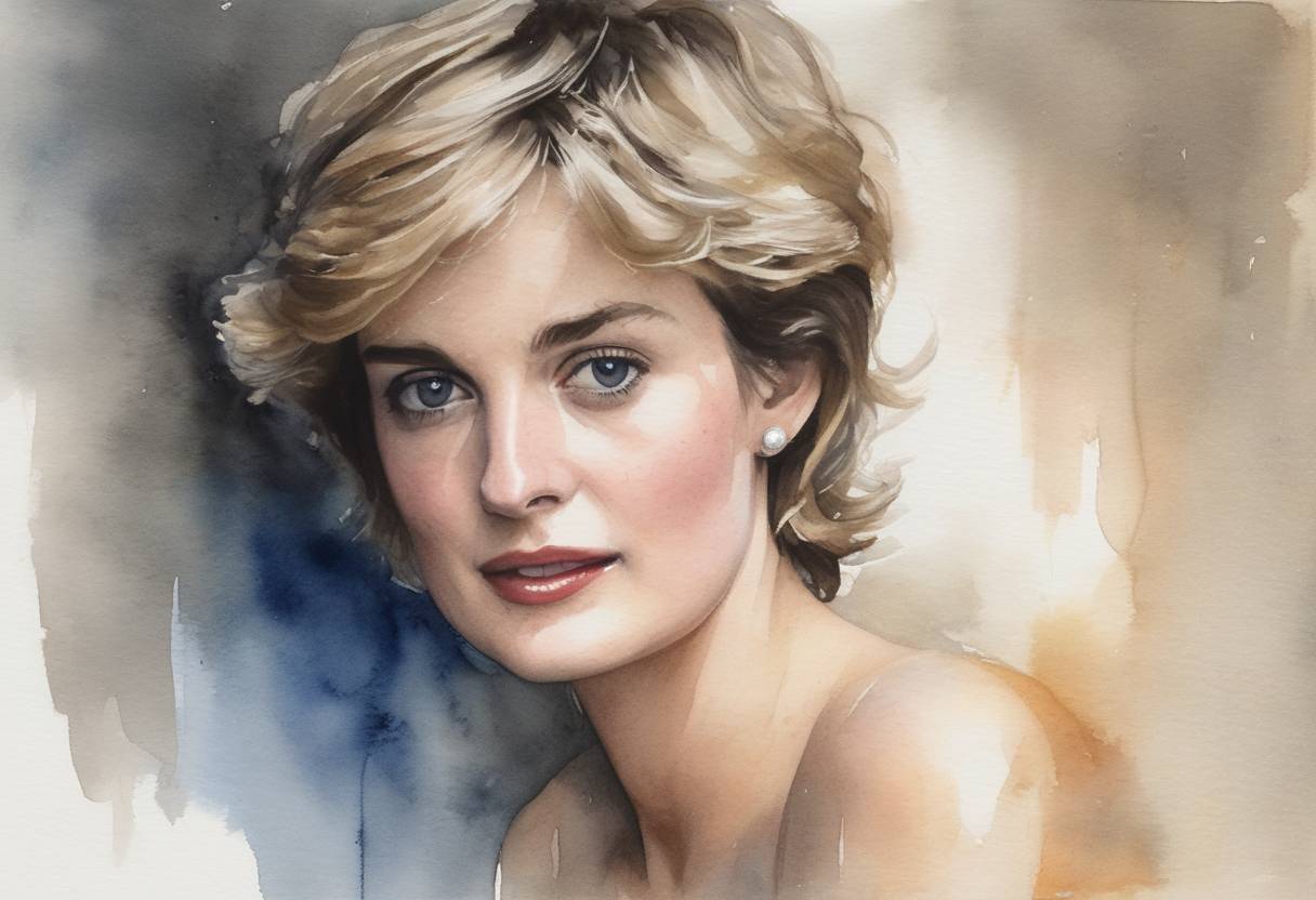 Watercolor painting based depiction of British actress Emma Corrin, known for their role as Princess Diana in 'The Crown,' was announced as the lead in Robert O’Hara’s 20th anniversary direction of 'Wet, Hot, American Summer' musical adaptation, originally planned for Broadway. (2023)