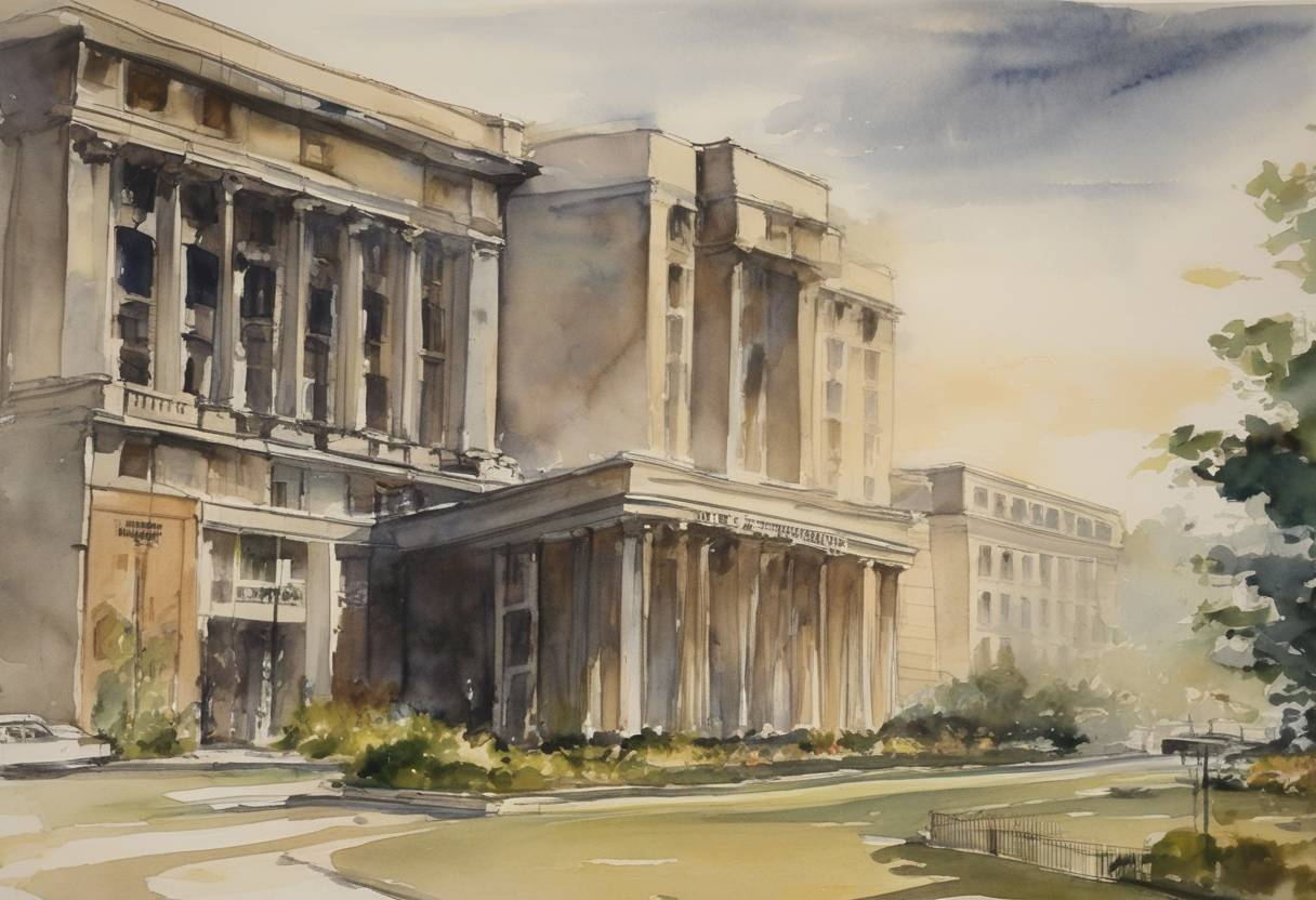 Watercolor painting based depiction of The United States government releases the Pentagon Papers to The New York Times, documents detailing the U.S. political and military involvement in Vietnam from 1945 to 1967. (1971)