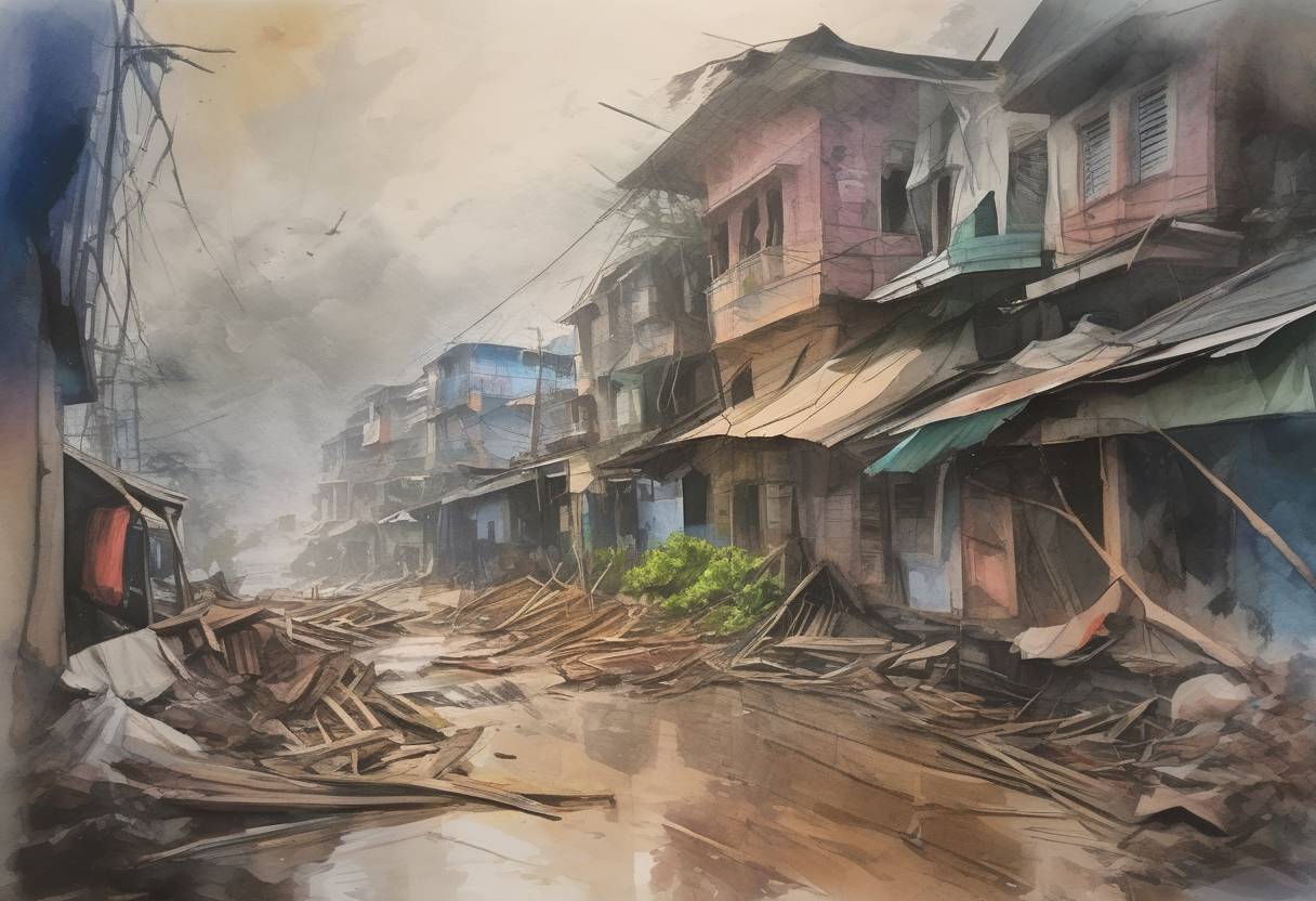 Watercolor painting based depiction of Cyclone Amphan makes landfall in Eastern India and Bangladesh, causing extensive damage and leading to the evacuation of millions of people. (2020)